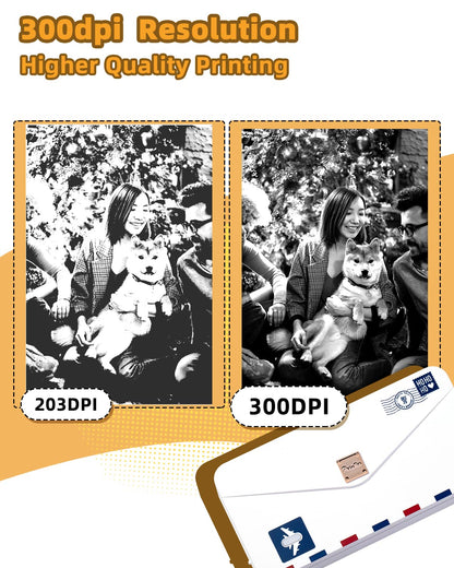 Memoqueen Mini Thermal Printer M04AS Portable Sticker Printer Wireless Bluetooth Printer for iPhone, Support 15/53/80/110mm Paper, Compatible with iOS & Android, Great for Memo, Notes, Photo, Journal