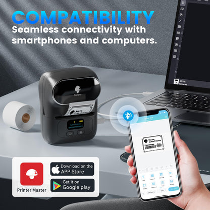 Phomemo M110 Portable Thermal Label Printer, Bluetooth Label Maker Machine for iOS & Android, Barcode Label Printer Machine for Small Business, Address, Office, with 1 Roll 40x30mm Label,Black
