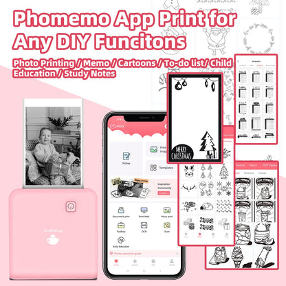 Mini Pocket Printer - Phomemo M02Pro Thermal Bluetooth Sticker Printer, 300DPI Portable Photo Printer, Compatible with iOS & Android, for Plan Journal, Art Creation, Graffiti, Gift, Pink