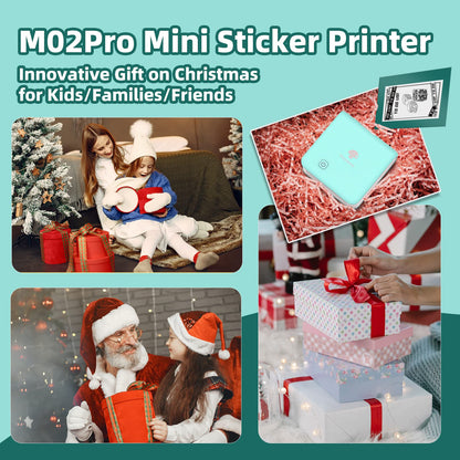 Mini Pocket Photo Printer - Phomemo M02Pro 300DPI Thermal Bluetooth Sticker Printer, Compatible with iOS & Android, for Retro Photo, Plan Journal, Organization, Mini Banners, Gift, Cyan
