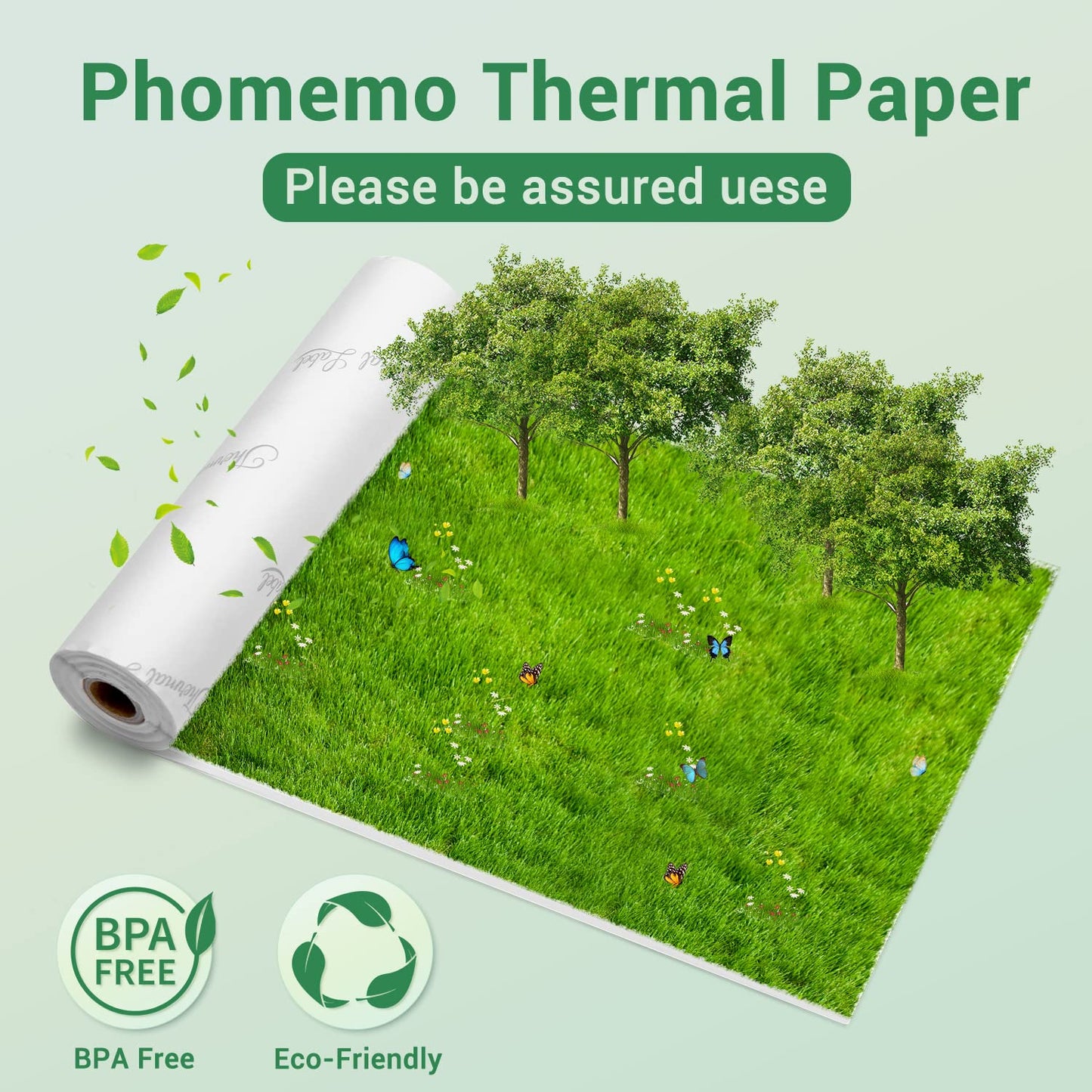 Phomemo 4.3'' White Non-Adhesive Thermal Paper, Sticker Paper for Phomemo M04S/M04AS Bluetooth Thermal Printer, M832/M834/M835 Portable Printer, Black on White, 110mm x 3.5m, 3 Rolls